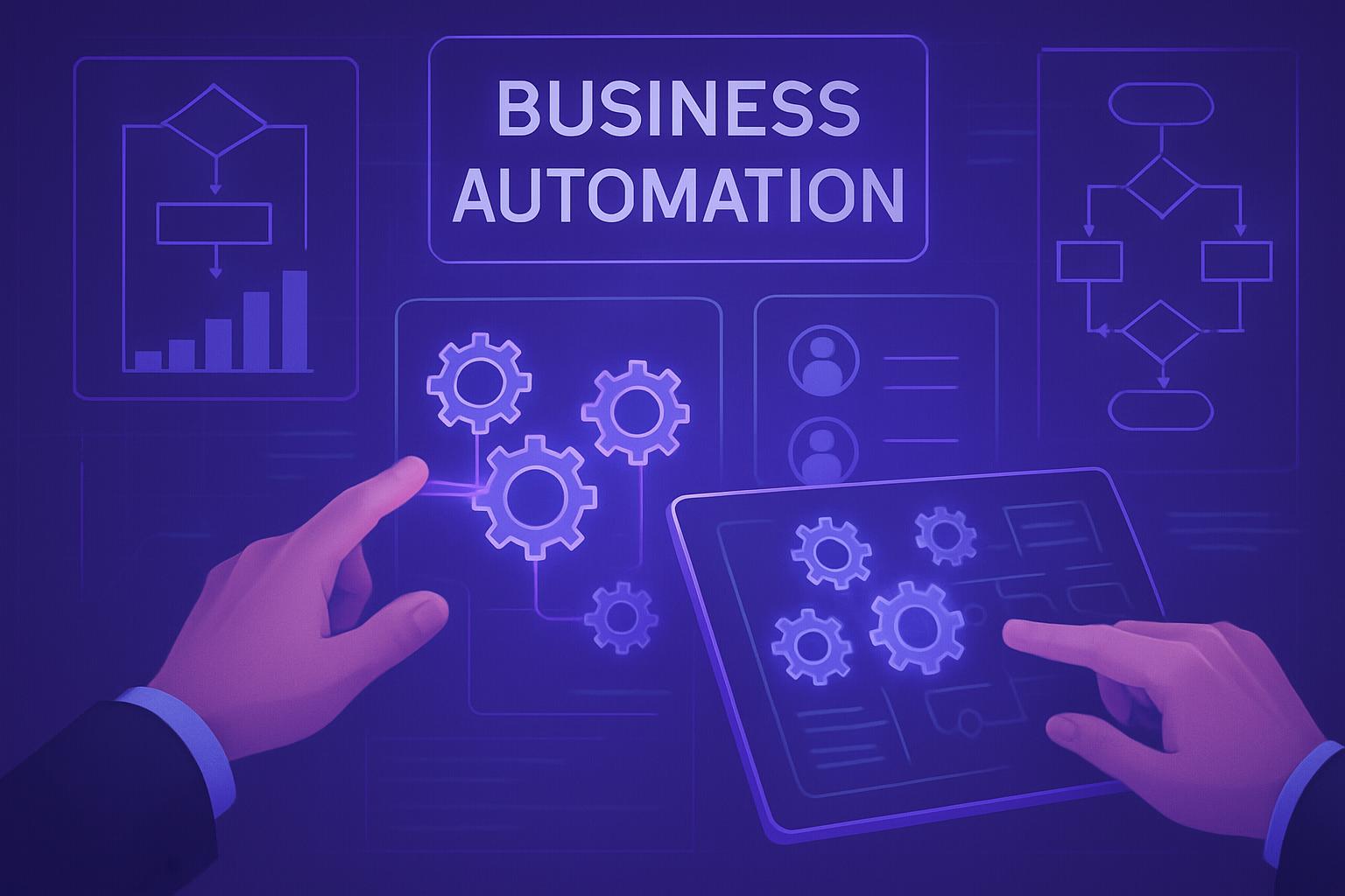 Ilustração de robôs otimizando processos na plataforma Automação Caixa Postal Tributária